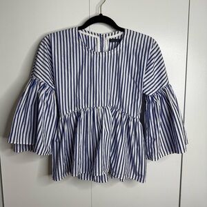 Mark D Sikes 100% Cotton blue and white striped bell sleeve top size 0